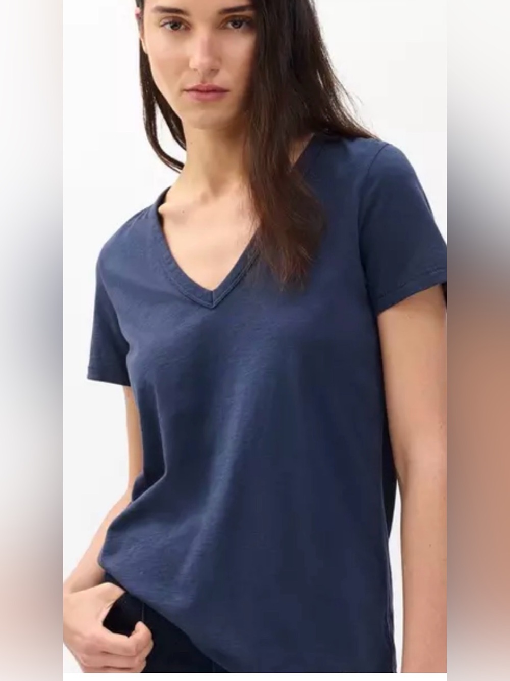 Rag & Bone • The Slub Vee V Neck organic Pima cotton Tee Navy Blue M